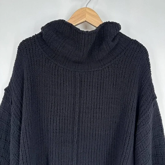 Free People Be Yours Cowl Neck Sweater Balloon Sleeve Chunky Boxy Cropped Black - Picture 7 of 14